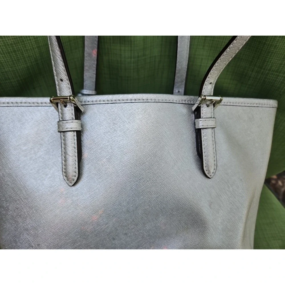 Michael Kors Jet Set Silver Metallic Tote Bag Purse Satchel MK‎ Logo Large